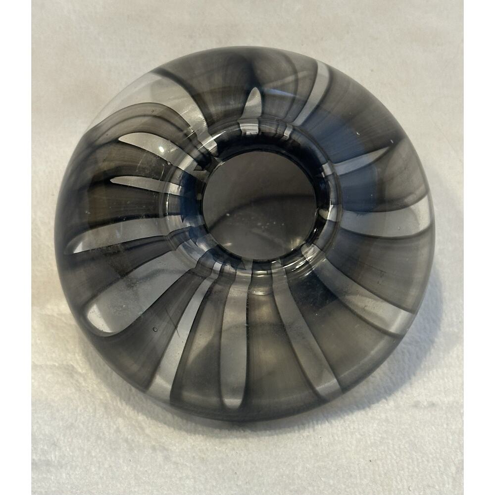 MCM Studio VTG Art Hand Blown Glass Low Squat Vase Brown Black & Clear Swirl - Picture 7 of 8